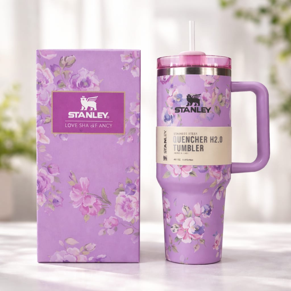 Premium Stanley Style Tumbler 40oz Stainless Steel Insulated Travel Mug with Handle and Straw – Leak Resistant Thermal Cup for Hot and Cold Drinks