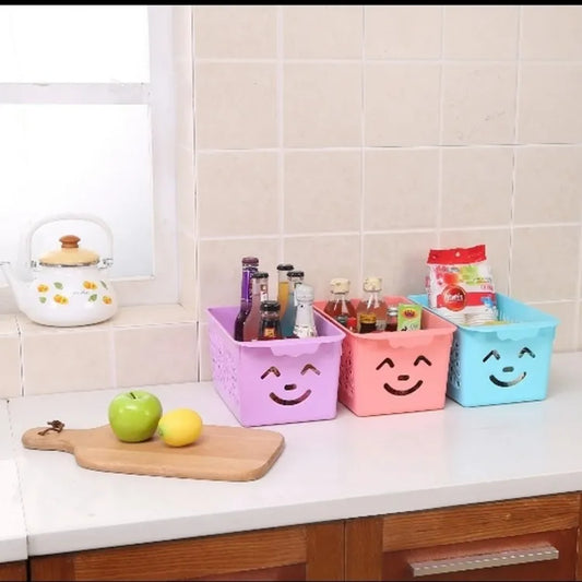 Smile basket Without cap pack off 3 | Storage Organizer Basket | Multipurpose Baskets For Kitchen, Home, Office & Bathroom (Random color)