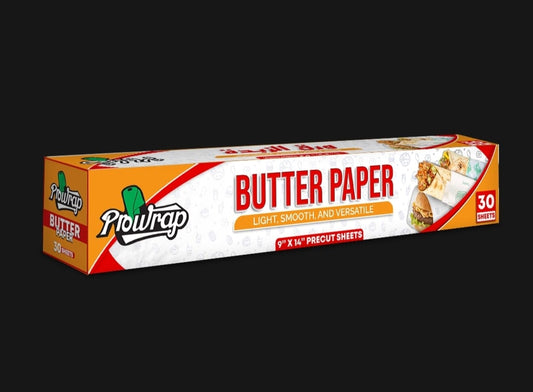 Prowrap Butter Paper – 9" x 14" Precut Sheets (30 Pcs) | High-Quality Waterproof & Grease-Resistant Food Wrap | Thicker Than Market Standard