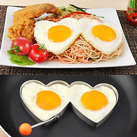 4PCs Stainless Steel Egg Ring Mold Set – Fun Shaped Fried Egg & Pancake Moulds (Star, Heart, Flower, Circle) for Creative Cooking