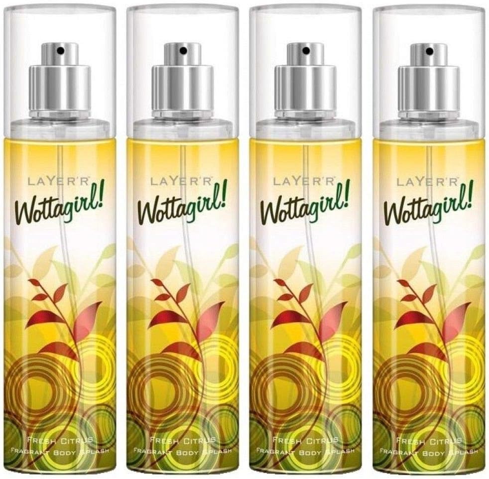 Layer’r Wottagirl Fresh Citrus Body Splash for Women – Long-Lasting Fruity Fragrance with Apple, Grapefruit & Amber – 135 ml, Skin-Friendly Mist – Made in India