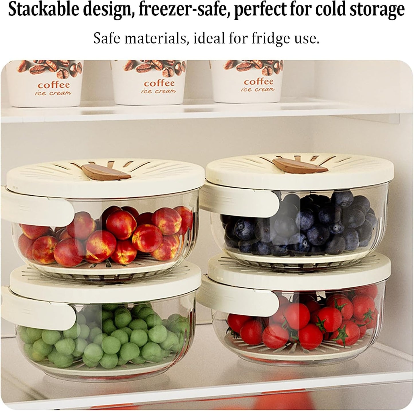 Kitchen Fruit Drainage Basket with Lid – Multi functional Dual-Layer Bowl for Washing, Draining & Storing Fruits and Vegetables, Foldable Handle Design, White