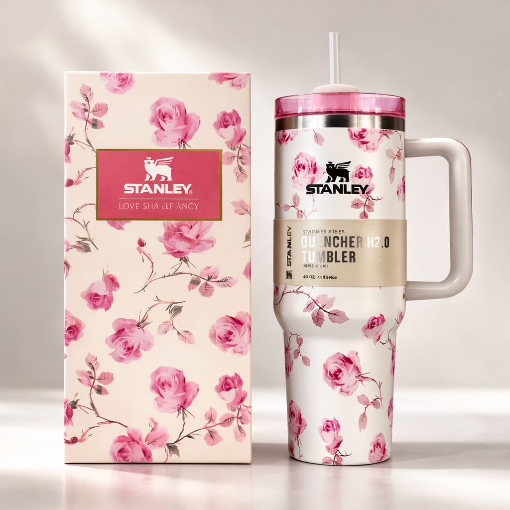 Premium Stanley Style Tumbler 40oz Stainless Steel Insulated Travel Mug with Handle and Straw – Leak Resistant Thermal Cup for Hot and Cold Drinks
