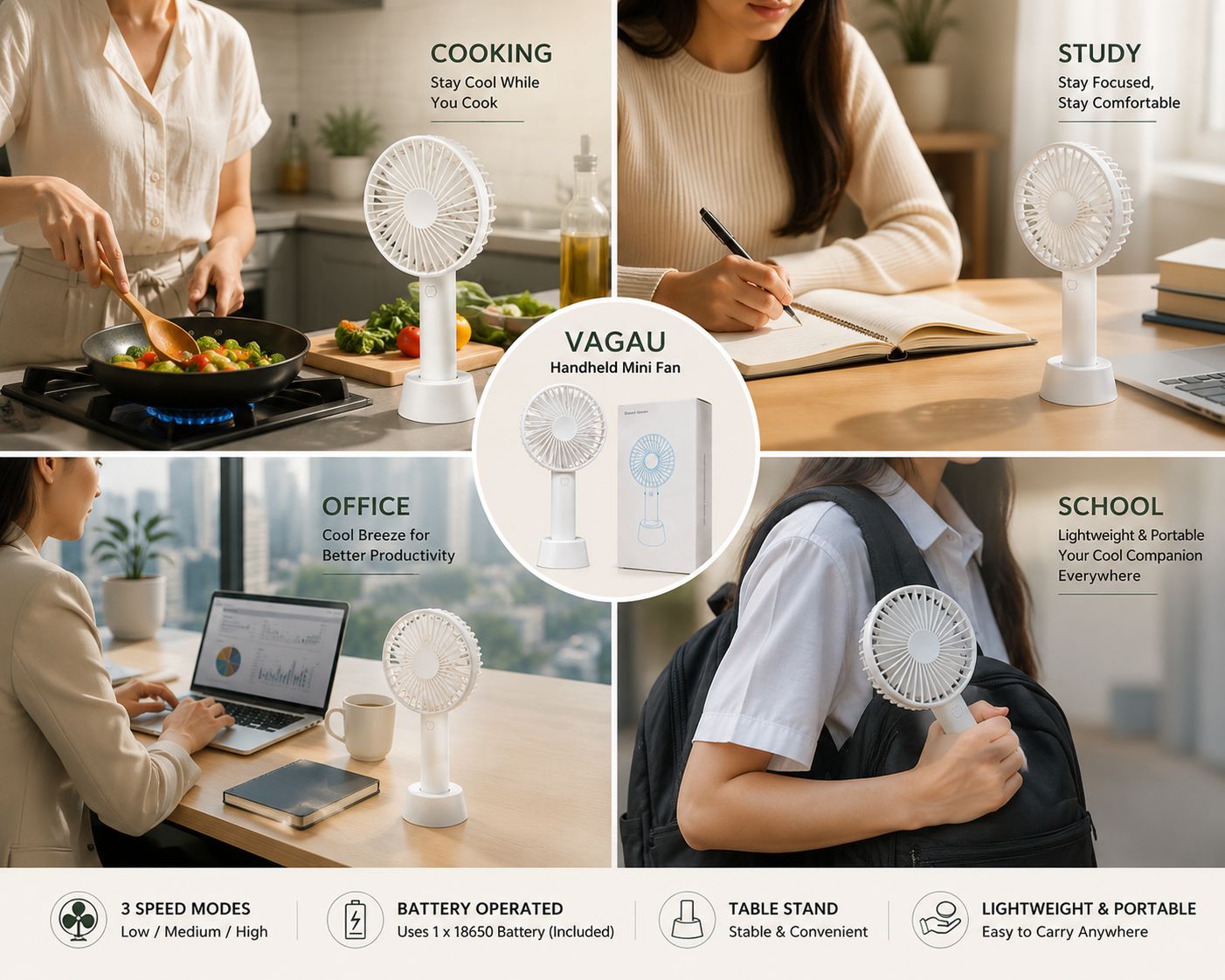 Hand Fan with stand with battery