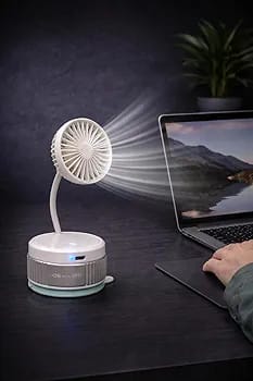 Mini Wall Mount Flexible Neck Fan, Portable Desk Fan, 360° Adjustable Neck, Type-C Charging, White& black  Use any where