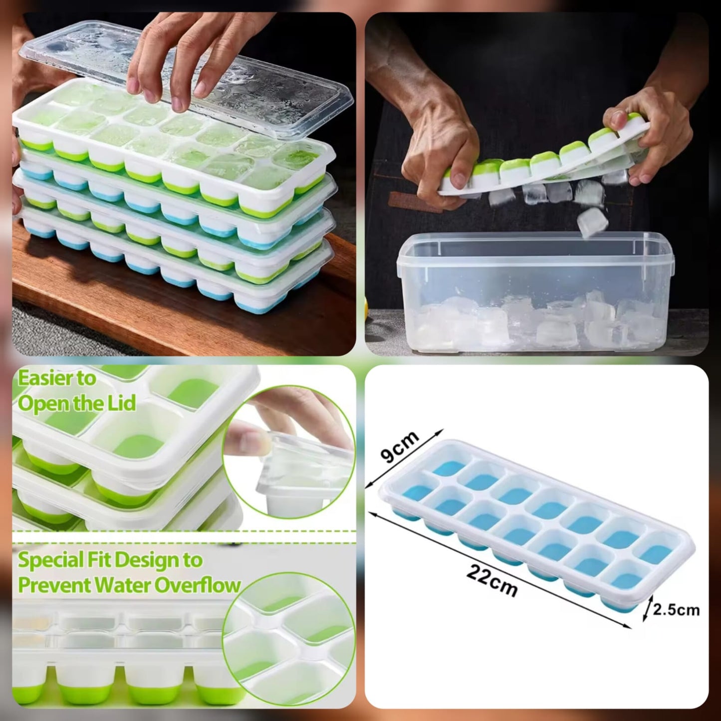 14 Grid Ice Cube Tray With Lid (big size)